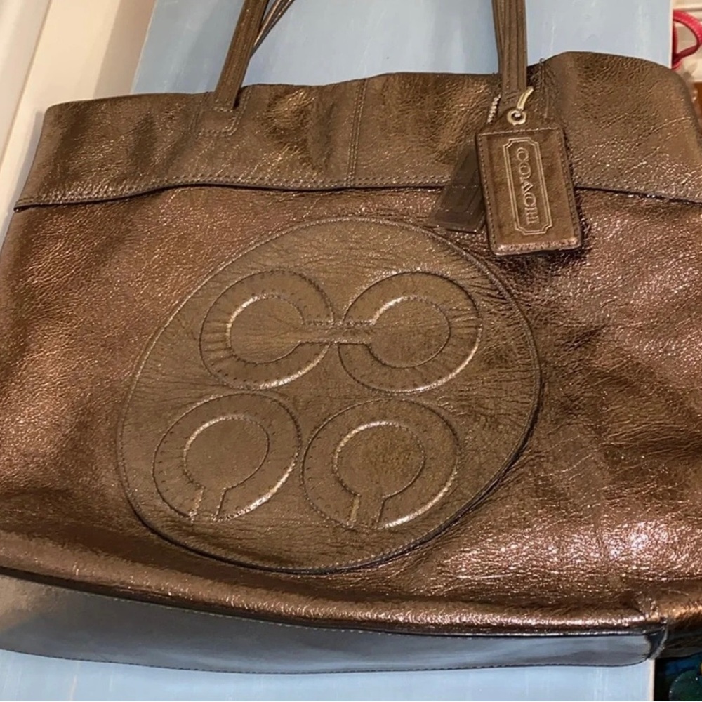 Coach Metallic Leather Embossed Tote - Picture 6 of 15